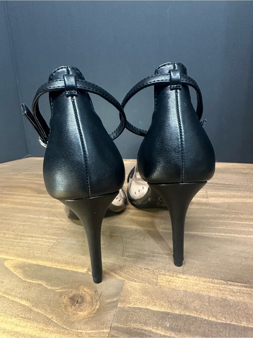 Chinese Laundry Black Pointed-Toe Clear Panel Ankle-Strap Heels - Picture 4 of 7